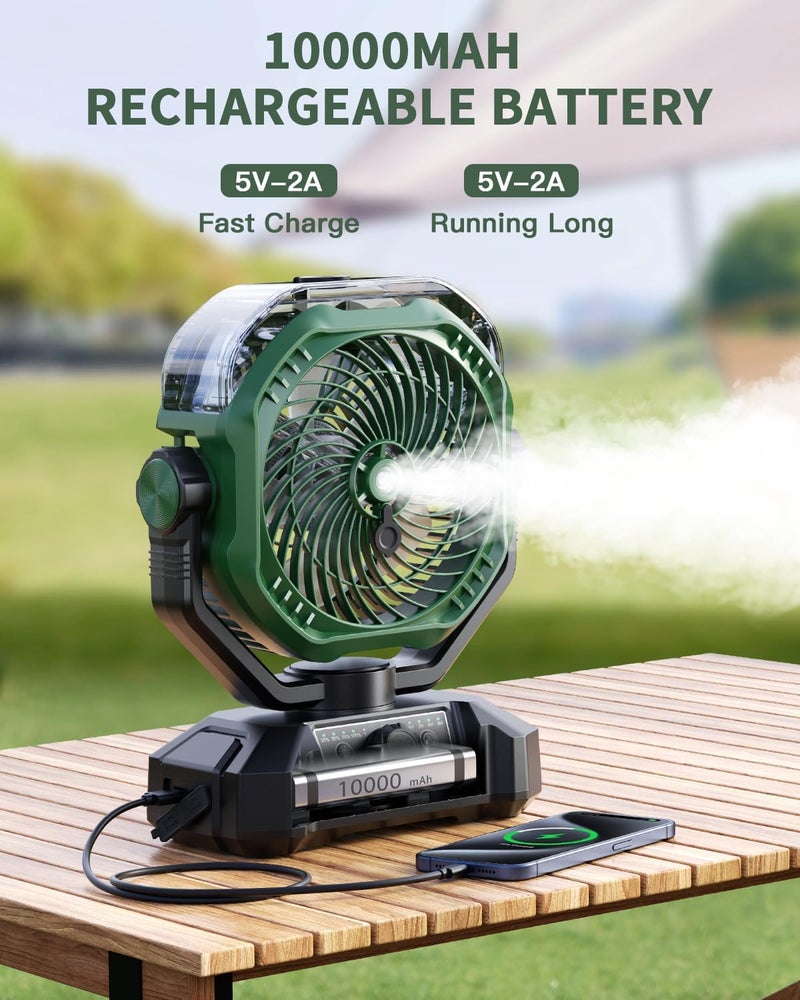 coldSky Portable Misting Fan, 10000mAh Rechargeable Camping Fan with Mist, 360mL Water Tank, 9-19H Runtime, Dual Mist Modes, LED Lights, 8 Speeds Winds for Camgping,Travel, Beach, Golf,Tent, Office - Image 4